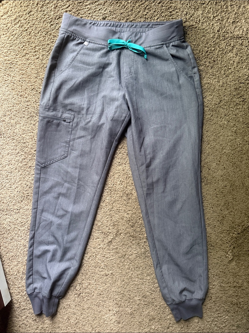 Figs Women's Gray Joggers with Teal Drawstring